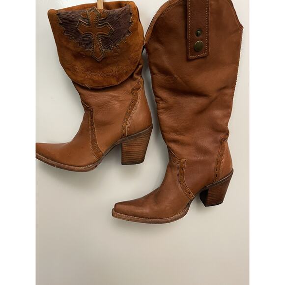 CORRAL Women's 6.5 Cross Lizard Cuffed Pointed Toe Cowgirl Boots C2213 Brown - Picture 1 of 8